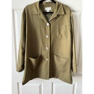 Vintage Casual Corner Silk Linen Jacket Olive Green Sz L Art Teacher Lagenlook